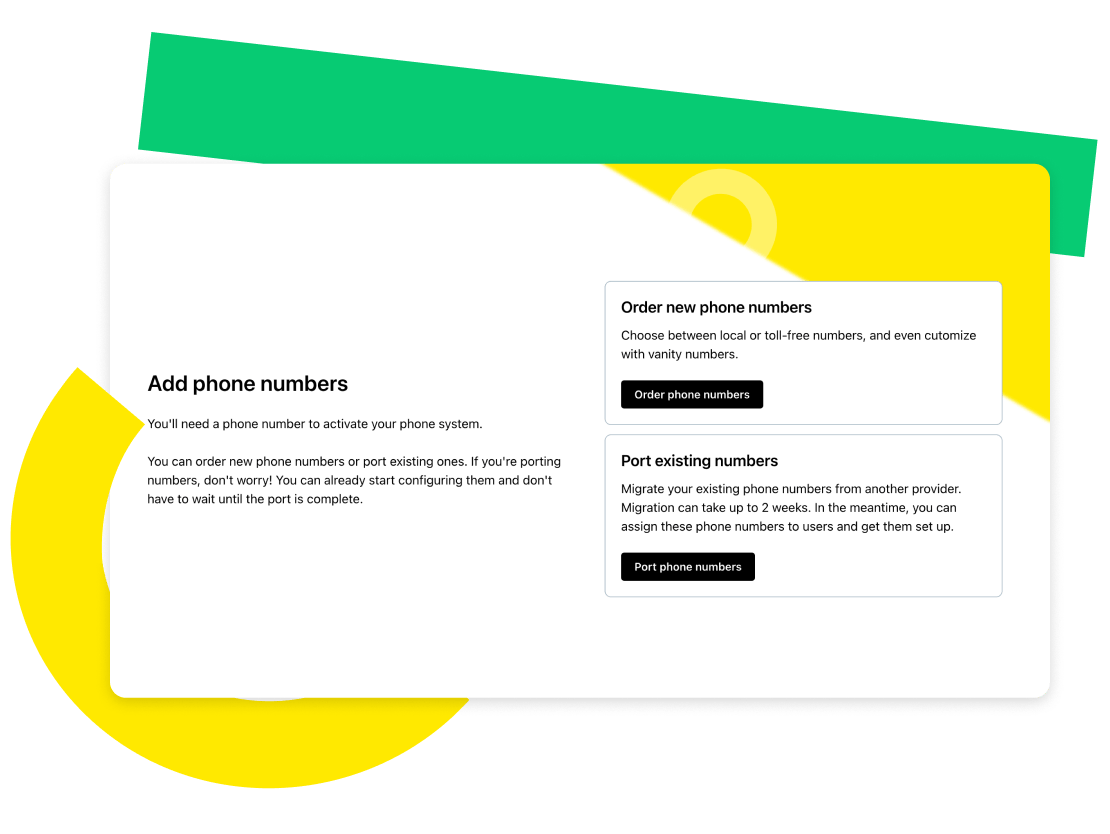 Der Bildschirm zeigt das einfache Onboarding von GoTo Connect beim Hinzufügen von Telefonnummern.