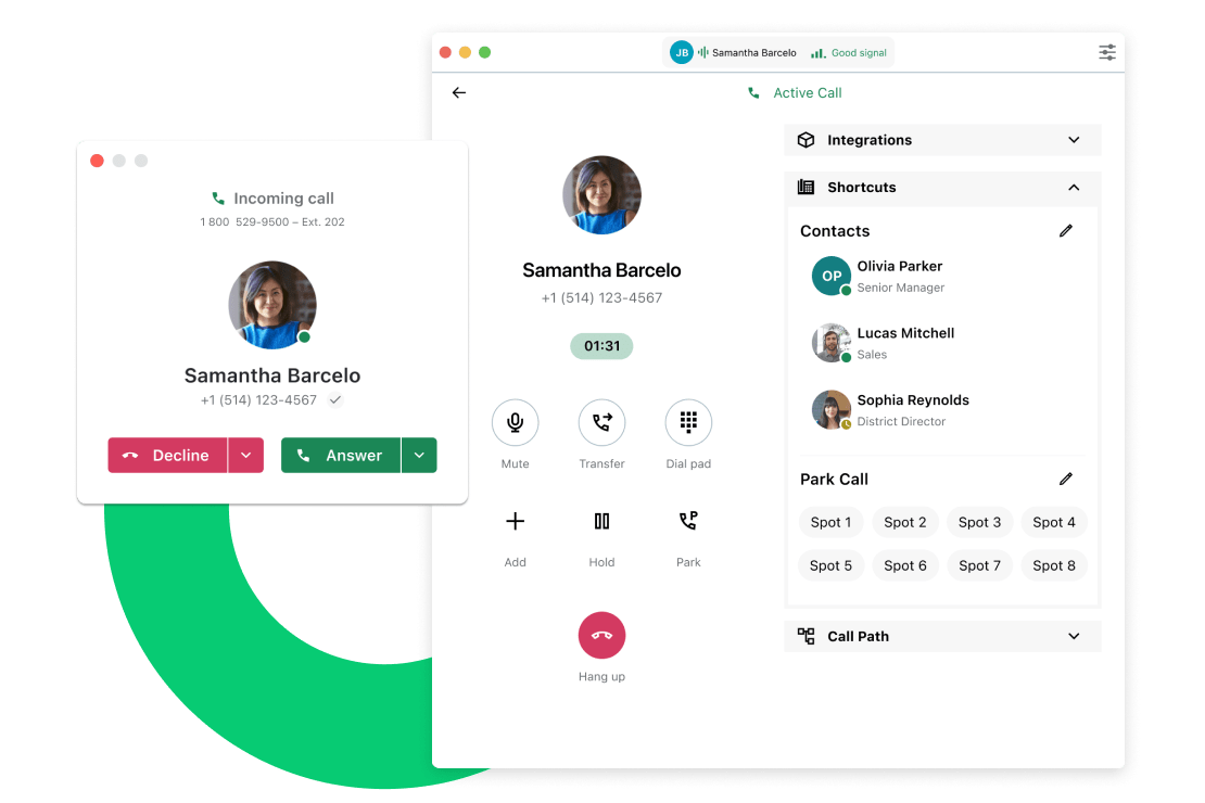 Die Oberfläche zeigt das responsive Softphone von GoTo Connect, mit dem Sie die wichtigsten Funktionen bevorzugt anzeigen.