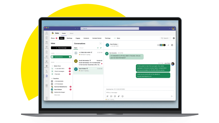 Bildschirm, der die Möglichkeiten von GoTo Connect innerhalb der Teams-Umgebung zeigt
