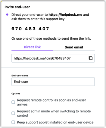 Screenshot of ConnectWise used with GoTo Resolve - ask end user to join support session.