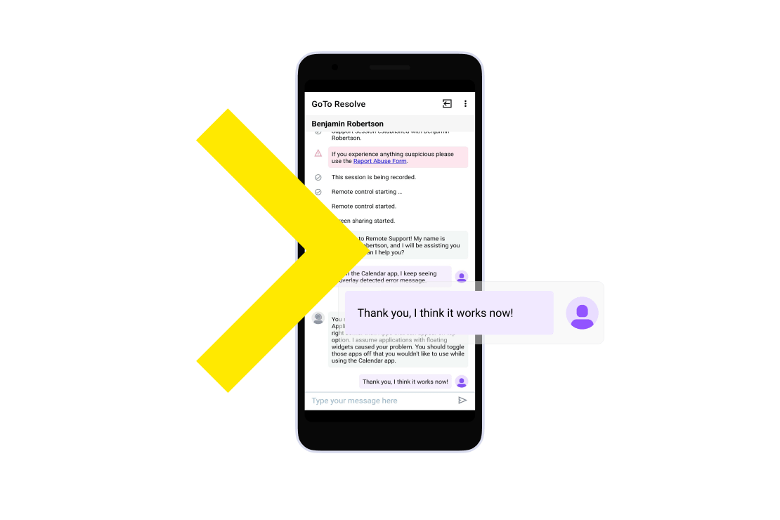 Mit der Chatfunktion für Mobilgeräte können Endbenutzer im Browser oder in der App sofort mit dem Techniker chatten.