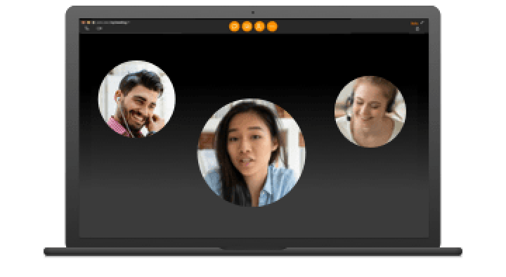 Bild des join.me-Produktlogos. Unten stehend verwenden Team-Mitglieder join.me, um ein Meeting abzuhalten.
