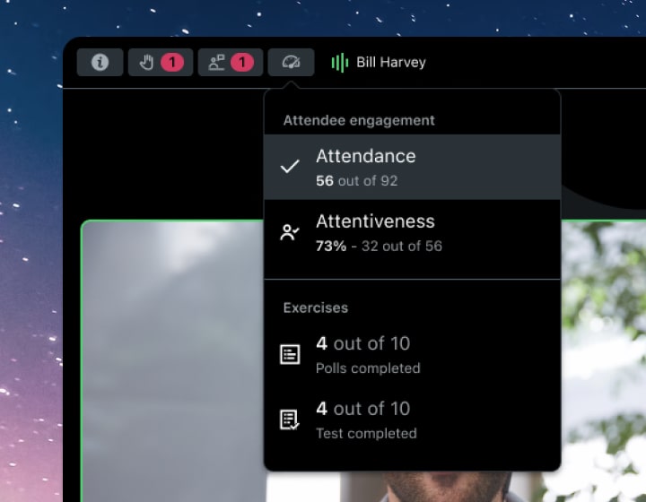 Bildschirmansicht des GoTo Training-Bedienfelds, das nach Beginn des Unterrichts angezeigt wird.
