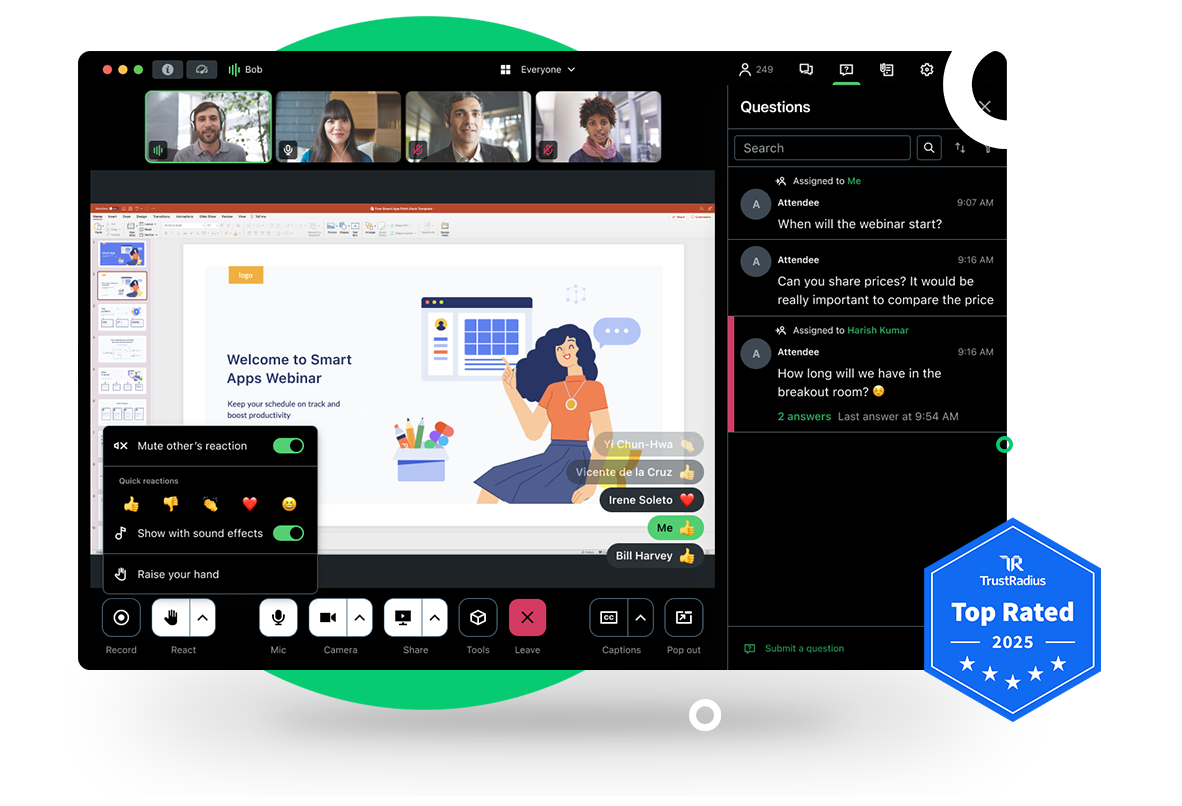 Benutzeroberfläche für GoTo Webinar, ein „TrustRadius Top Rated“-Produkt.