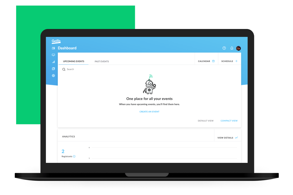 Benutzeroberfläche, die eine GoTo-Webinar-Sitzung in einem Webbrowser zeigt.