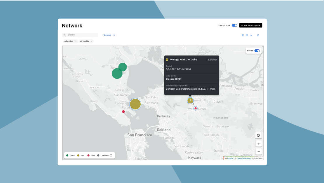 Eine Karte zeigt Netzwerk-Testpunkte sowie die aktuelle Stärke der Verbindung.