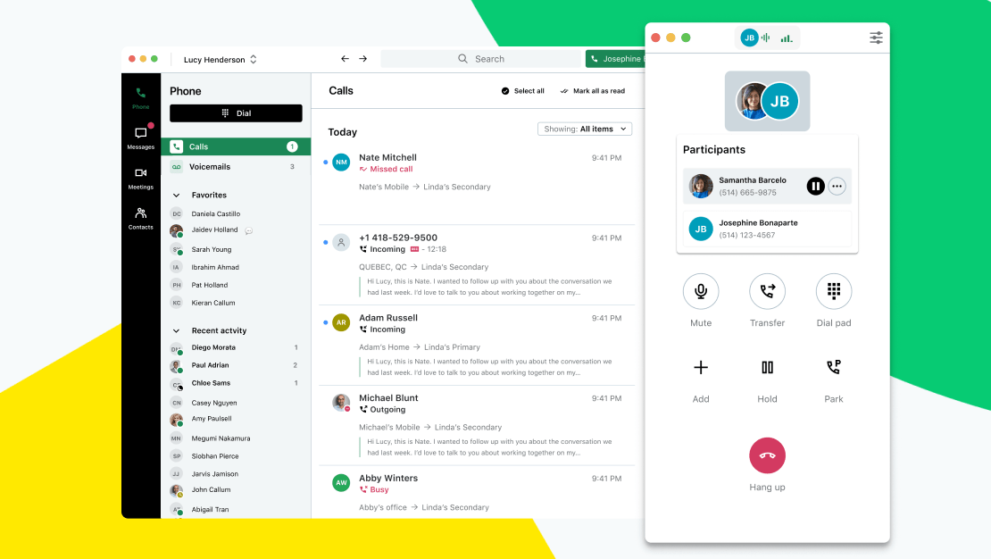 Ein Bildschirm der GoTo Connect Desktop-App zeigt mehrere Teilnehmer:innen in einem Sprachanruf.