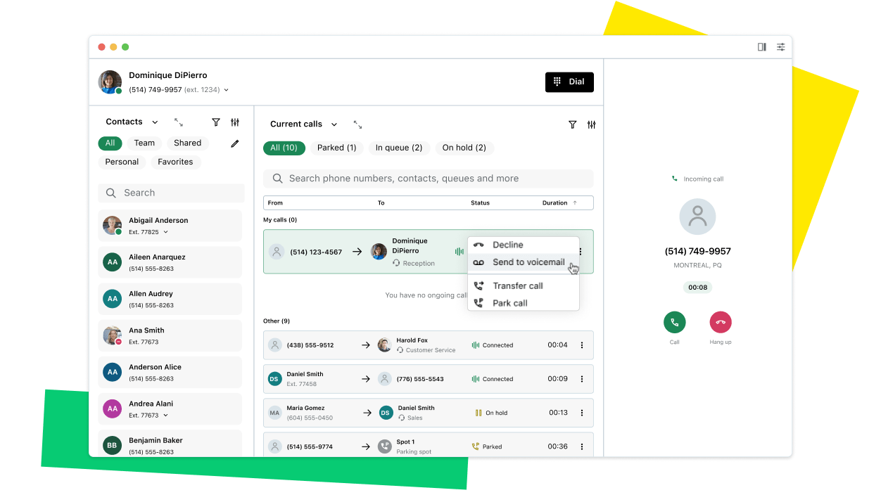 Screenshots der KI-gestützten Workflows in GoTo Connect, die den Kundendialog mit intuitiven, benutzerfreundlichen Tools vereinfachen.