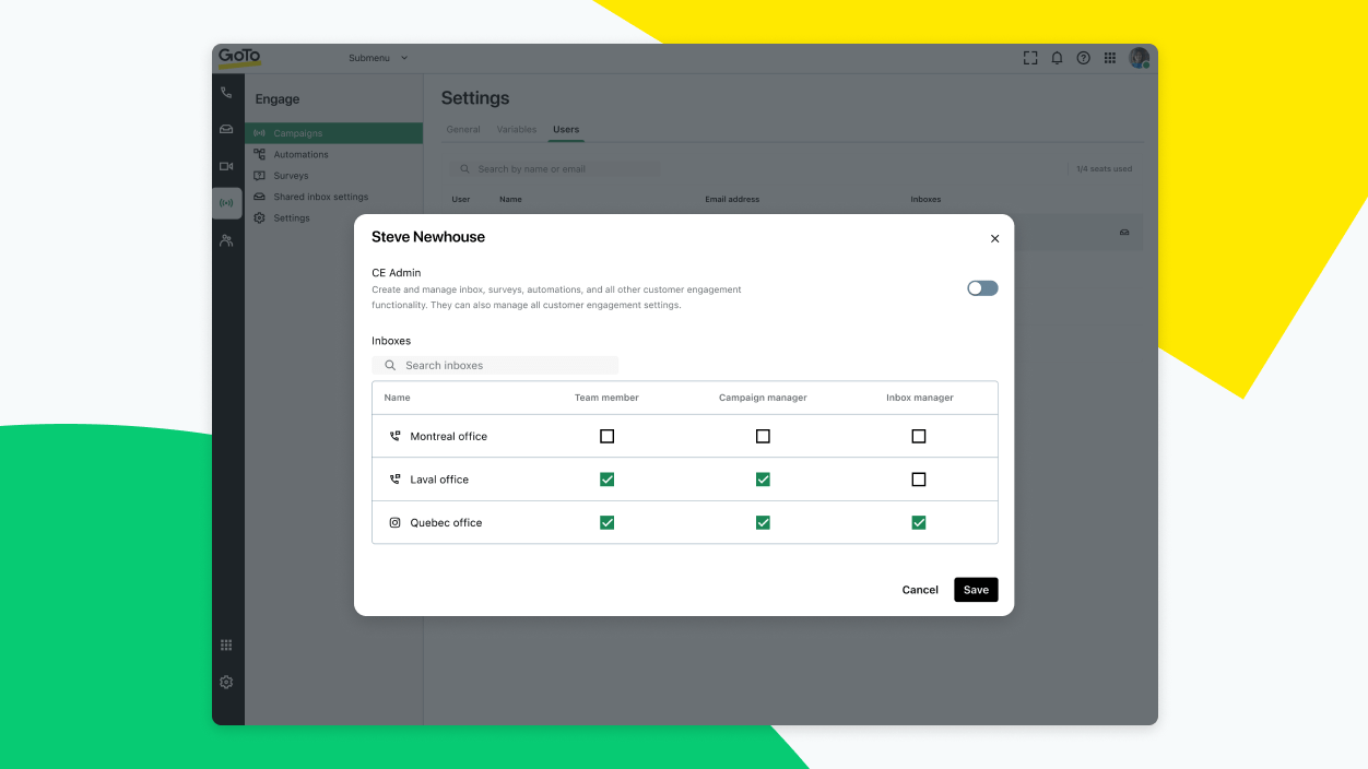 Ein Popup-Fenster zeigt, wie mehrere gemeinsame Posteingänge die Zusammenarbeit und Verantwortlichkeit fördern.