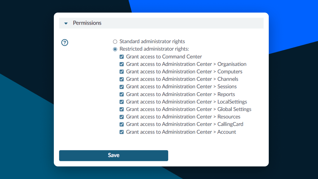 Gewähren Sie Administratoren in Rescue Zugriff und Berechtigungen.