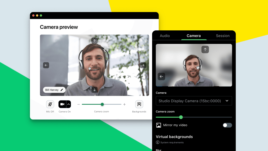 Verwendung des Webcam-Zooms in der Kameravorschau vor der Teilnahme an einer GoTo Meeting-Sitzung.