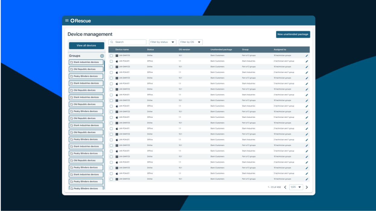 Bildschirm, auf dem das neu gestaltete Webportal für die Geräteverwaltung von LogMeIn Rescue zu sehen ist.