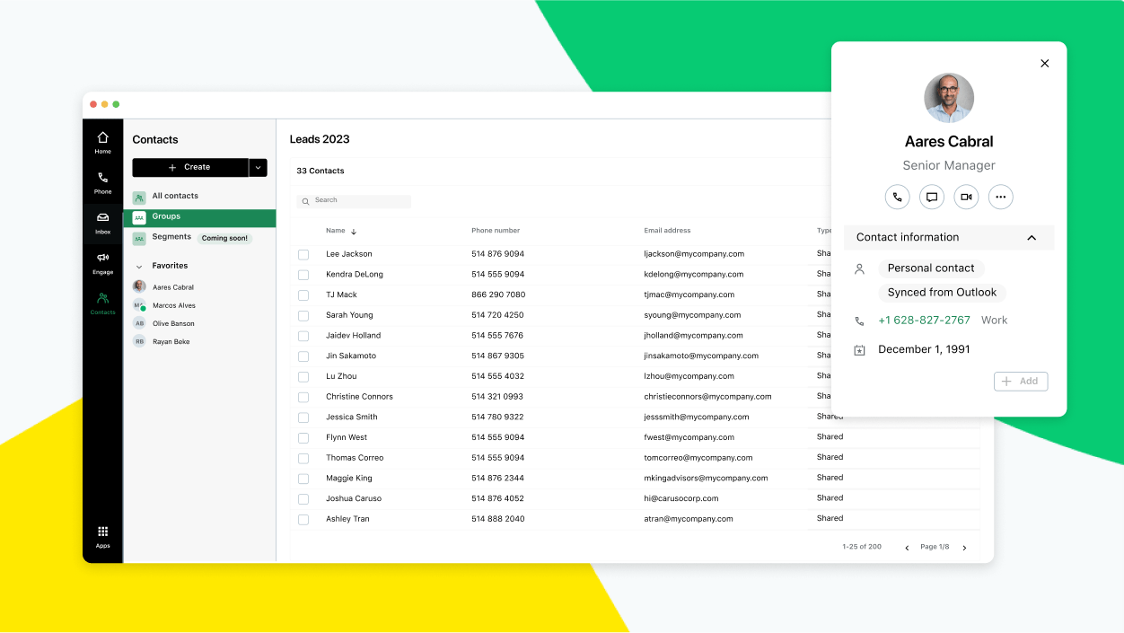 Bildschirme zeigen die Kontaktoberfläche für GoTo Connect.