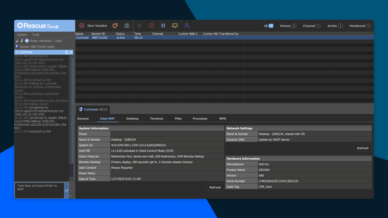 Bildschirm zeigt die LogMeIn Rescue-Verwaltung von vPro-PCs.